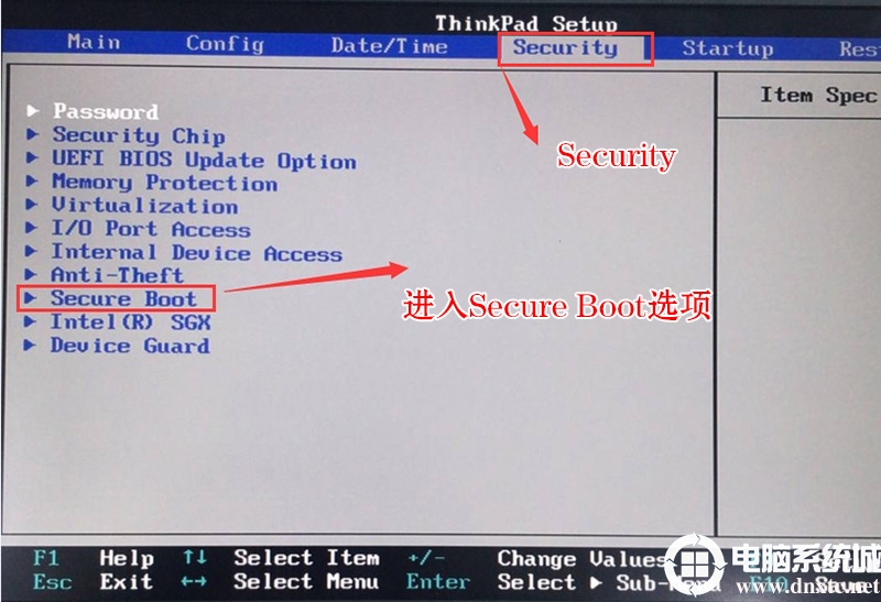 進(jìn)入Secure Boot選項(xiàng)關(guān)閉安全啟動(dòng) 進(jìn)入Secure Boot選項(xiàng)關(guān)閉安全啟動(dòng)